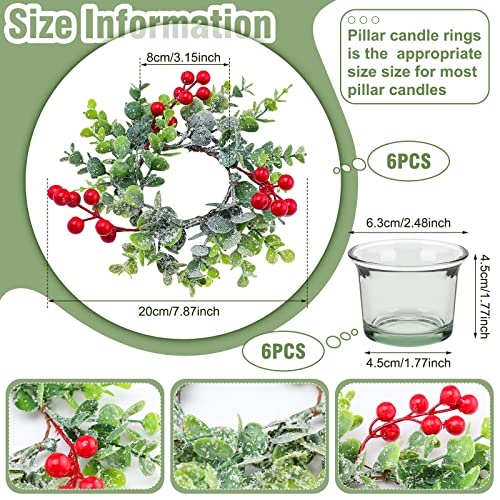12-Piece Christmas Candle Rings with Glass Holders - Red Berry Wreaths
