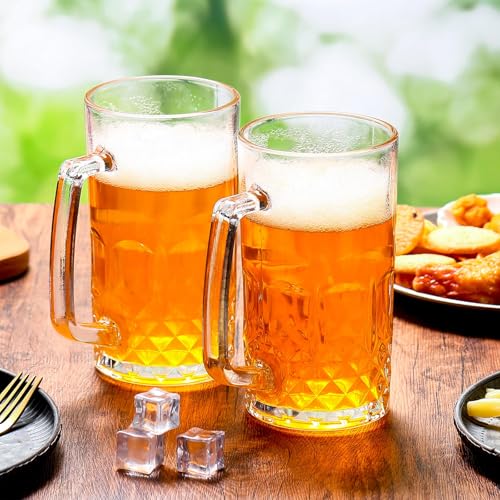 32 oz Glass Beer Mugs with Handles - Set of 6 Heavy Duty Beer Steins