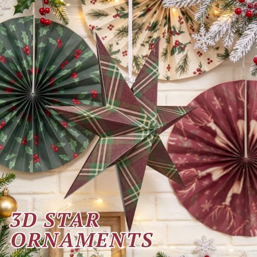 10 Pcs Christmas Hanging Decorations, Paper Fans and Star Lanterns,