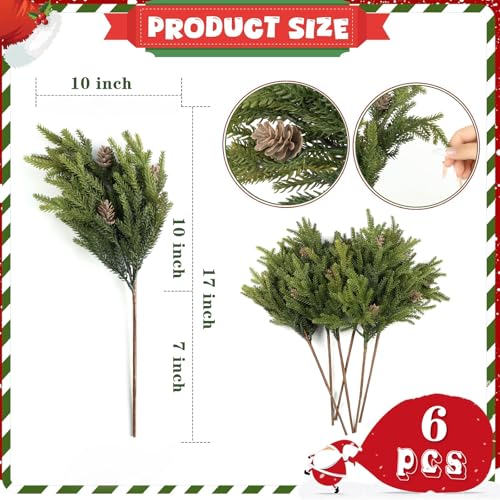 6 Pcs Realistic artificial Christmas Pine Branches with Cones - LZNPA