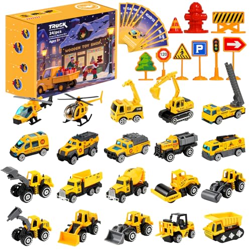 Kids Construction Truck Advent Calendar - 24-Day Christmas Countdown Toy Set