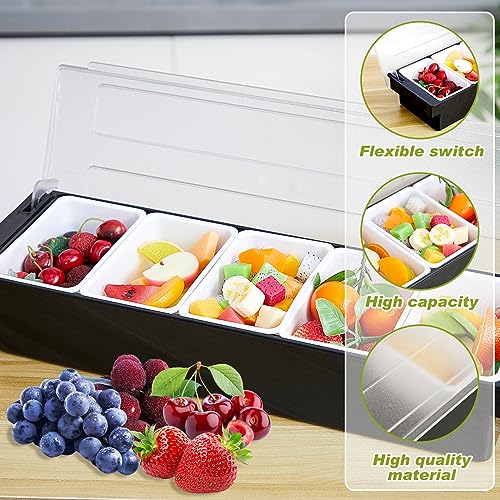 Tessco for You Garnish Tray with Lid - Plastic Bar Caddy with 5 Compartments