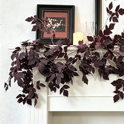 6ft Autumn Maple Leaf & Seeded Garland - Fall Harvest Mantel Decor