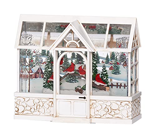 7.75" Cardinal Greenhouse Lantern with Swirling Glitter and LED Light