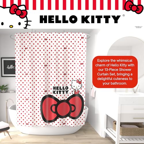 Hello Kitty 13-Piece Shower Curtain Set, 72 x 70 Inches, Official Licensed Kids Bathroom Decor