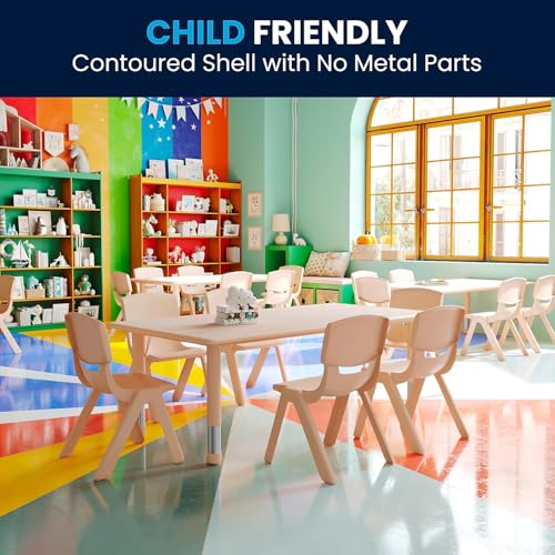 Kids Activity Table Set with 6 Chairs - Natural Finish, Adjustable Height