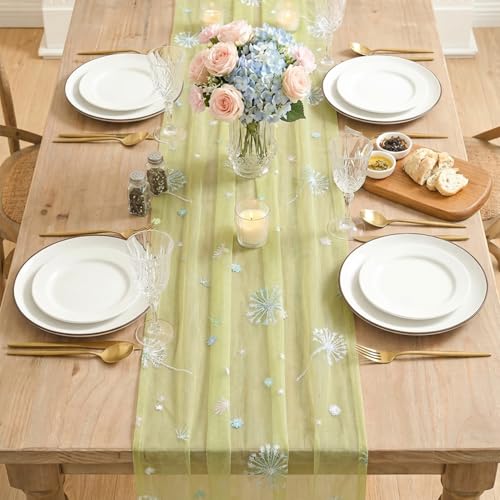 Artoid Mode 28x120 Inch Sequin Dandelion Yellow Gauze Table Runner – 10ft