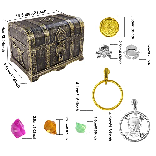 Pirate Treasure Chest Toy Set with Lock, Coins, Gems and Accessories