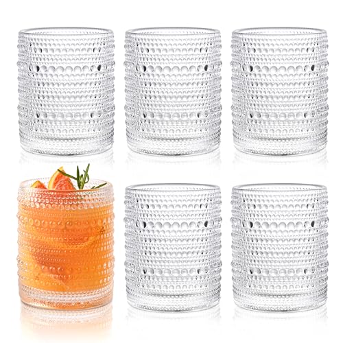 Hobnail Vintage Drinking Glasses, 12oz Embossed Glassware Set of 6