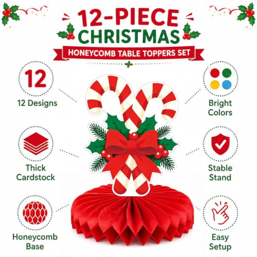 Christmas Honeycomb Centerpieces 12Pcs Set – Actilize Christmas Decor (Variation: THIS listing: Christmas)