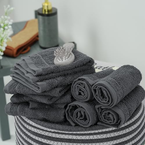 Tens Towels 12 Pack Washcloths Set 12x12 Inches Dark Grey – Soft Cotton, Eco-Friendly