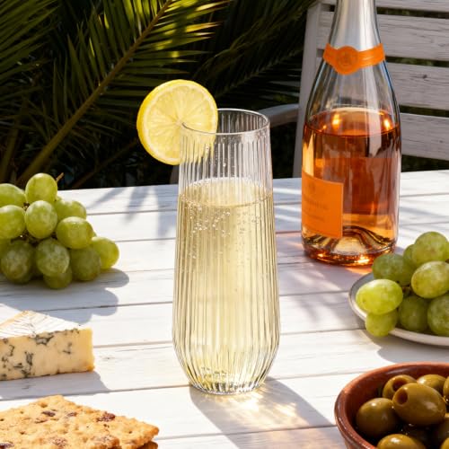 Goodluck 48-Pack 9oz Clear Stemless Champagne Flutes - Disposable Party Glasses