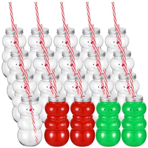 Sliner 20 Set Snowman Christmas Drink Bottles with Straws - Holiday Favors