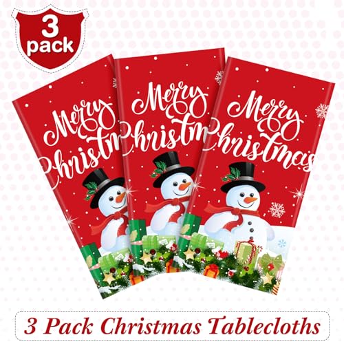 Tiamon 3 Pack Christmas Snowflake Tablecloths 108 x 54 in Disposable Red
