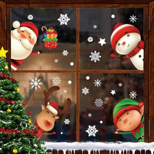 Christmas Static Window Clings, Snowflake Stickers, Xmas Decorations