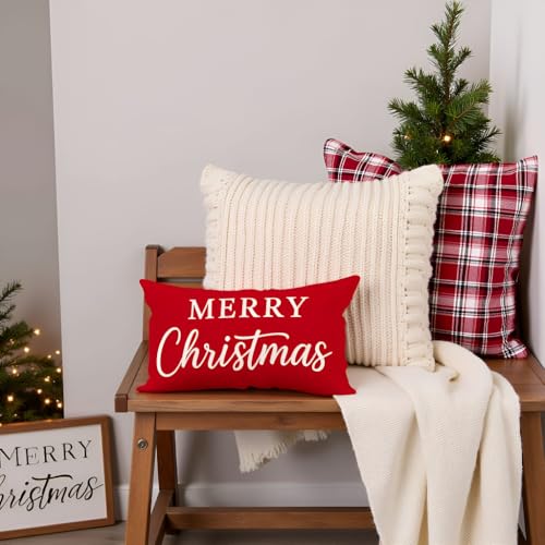 PANDICORN Christmas Pillow Covers 12x20 Set of 2 - Merry Christmas Believe Red
