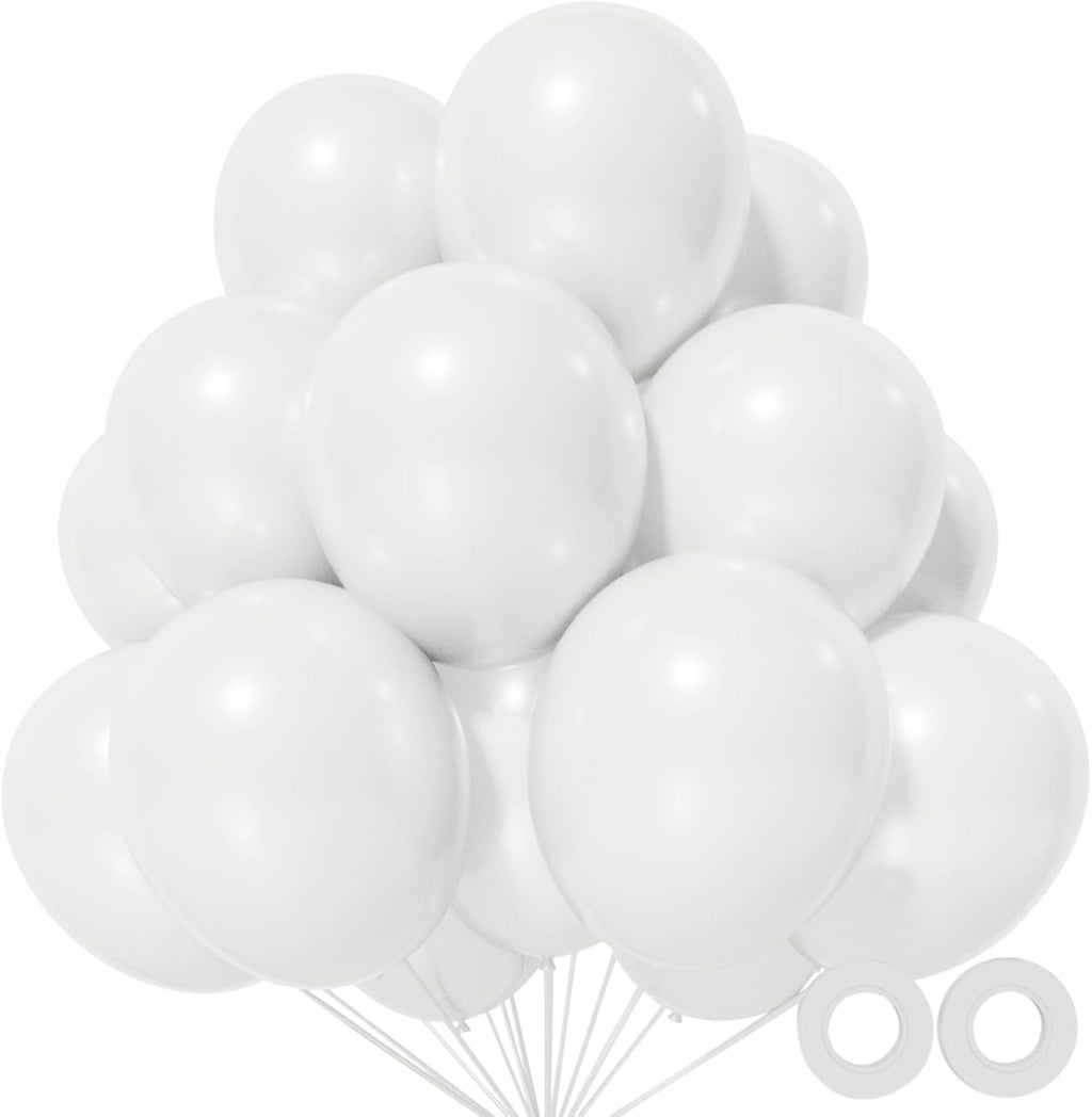 Skiennix 12-Inch White Latex Balloons - 110 Pack for Wedding & Bridal Shower Decorations | Includes 2 Ribbons