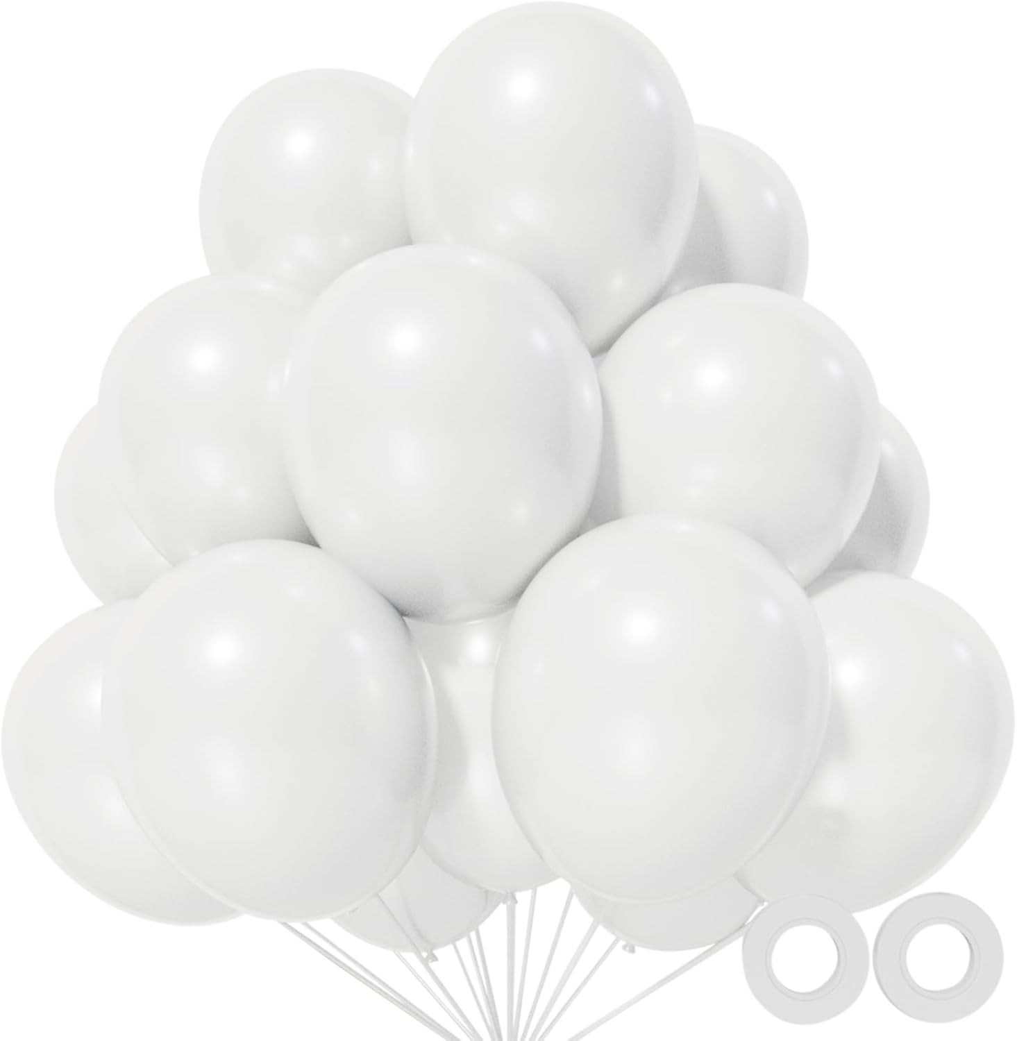 Skiennix 12-Inch White Latex Balloons - 110 Pack for Wedding & Bridal Shower Decorations | Includes 2 Ribbons