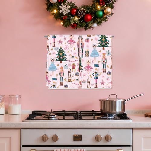 Pink Nutcracker Christmas Kitchen Towels, 2-Pack 18 x 28 in Dish Tea Towels