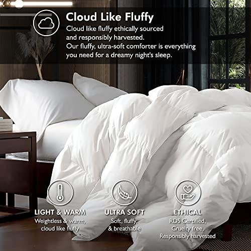 Egyptian Bedding Queen Goose Down Fiber Comforter - All Season Duvet Insert