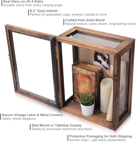 11x14 Deep Shadow Box Display Case with Glass Sides - 6.2 Inch Depth Wood