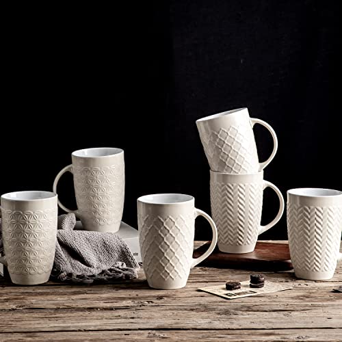 AmorArc Beige 20oz Large Ceramic Coffee Mug Set of 6 - Dishwasher & Microwave Safe