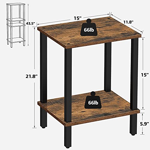 2-Tier End Tables Set of 2 - Rustic Side Table & Nightstand for Small Spaces