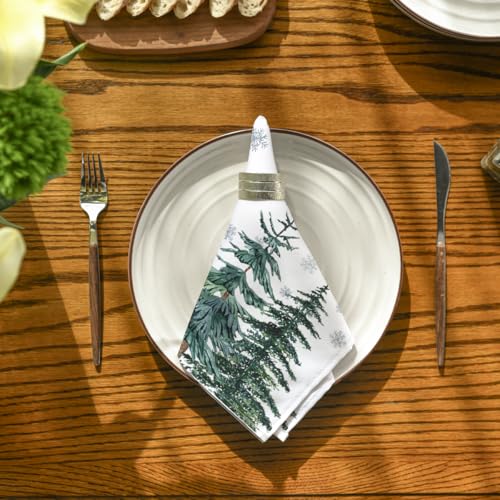 Horaldaily 18" x 18" White Christmas Cloth Napkins Set of 12 – Winter Snow Trees