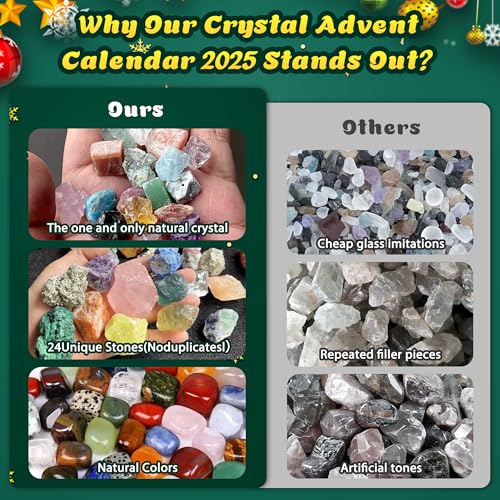 Crystal Advent Calendar 24 Day Gift Set with Natural Chakra Stones for Kids
