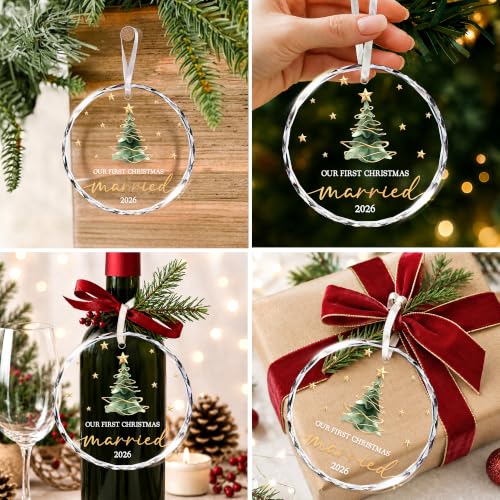 First Christmas Married Ornament 2026 - Bridal Gift, Mr & Mrs, Just Married, Variation: Married 08