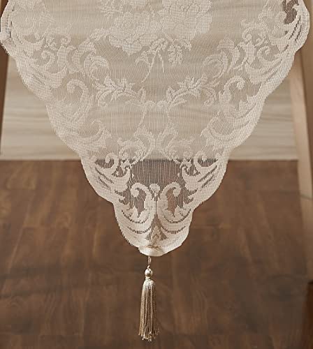 LinenZone 14 x 72 Linen Table Runner with 2 Tassels (Mia 14 x 72, Rectangular)