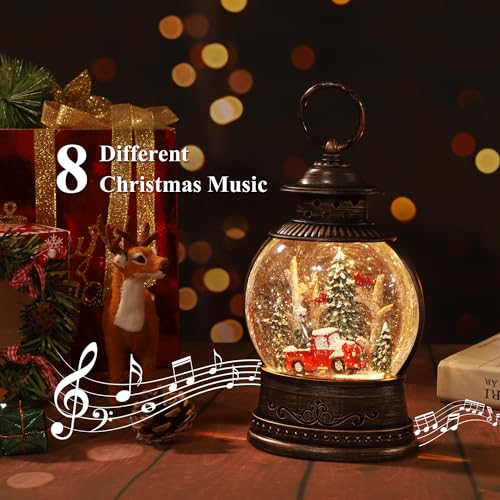 Musical Christmas Snow Globe Lantern with 8 Songs & Swirling Glitter Decor