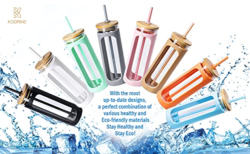 20oz Glass Water Tumbler with Bamboo Lid, Straw and Silicone Sleeve