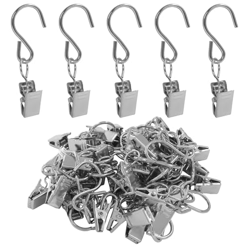 Stainless Steel S Hook Curtain Clips - 50 Pack, 2.4 Inch Silver Hangers