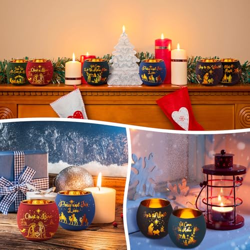 Jingmore 6 Pcs Colorful Christmas Nativity Votive Candle Holders with Jesus Design