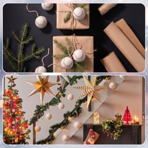 Novabright Felt Baseball Christmas Tree Ornaments 12 Pack, Handmade Wool Decor with Hanging Rope for Holiday, Gift for Baseball Fans