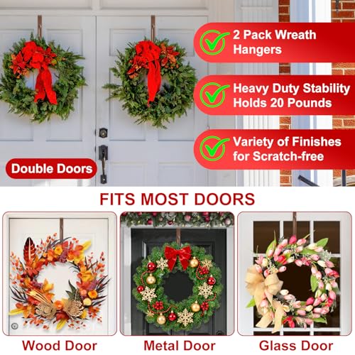 Adjustable Front Door Wreath Hangers (2-Pack) - 12.5-20" Heavy Duty Metal Hooks