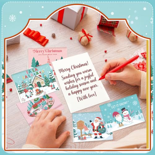 Engrowtic Christmas Gnome Greeting Cards Set with Envelopes & Seals - 10 Assorted Holiday Designs