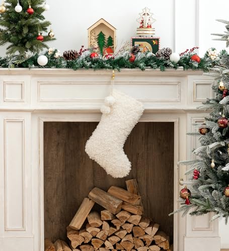 White Plush Christmas Stockings Faux Fur Large Holiday Hanging Stockings - E-FirstFeeling