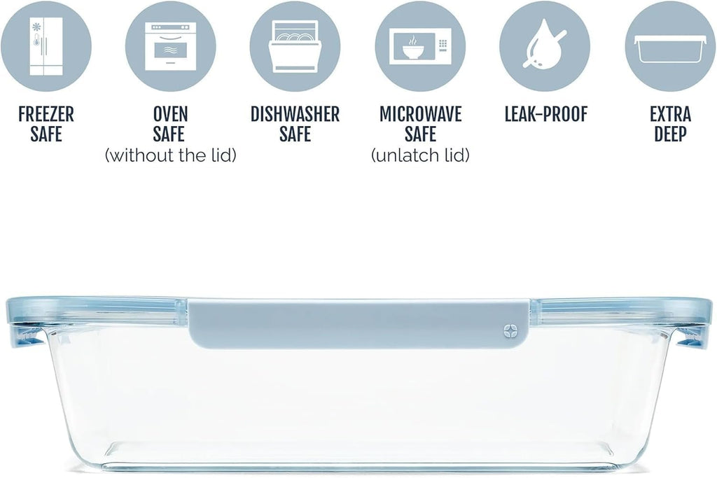 Regine Switzerland 9x13-Inch Deep Glass Bakeware Dish - Airtight Lid for Baking & Meal Prep