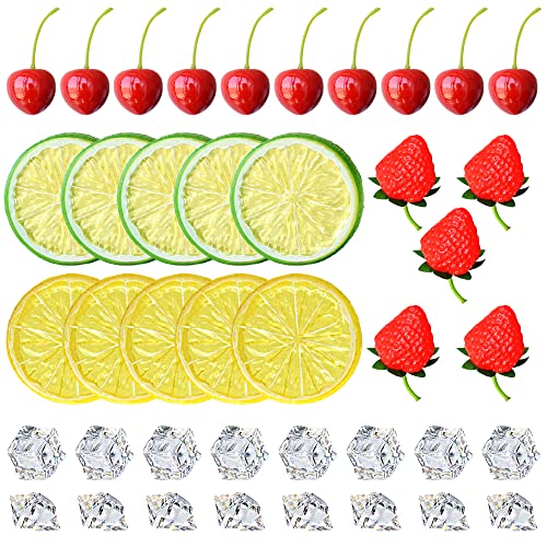 70 Pcs Artificial Fruit and Ice Cube Set for DIY Decor