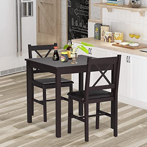 3-Piece Solid Wood Kitchen Dining Set for 2 with Upholstered Chairs