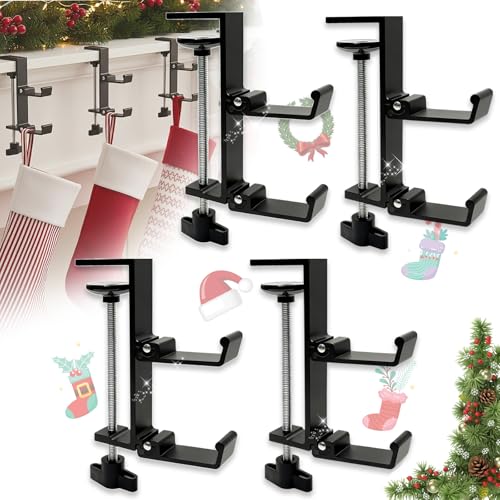 2-in-1 Adjustable Mantel Garland and Stocking Holders, Heavy-Duty No-Drill Hooks