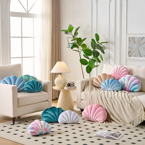 Seashell Throw Pillow - 14-Inch Pink Velvet Beach Themed Decorative Cushion