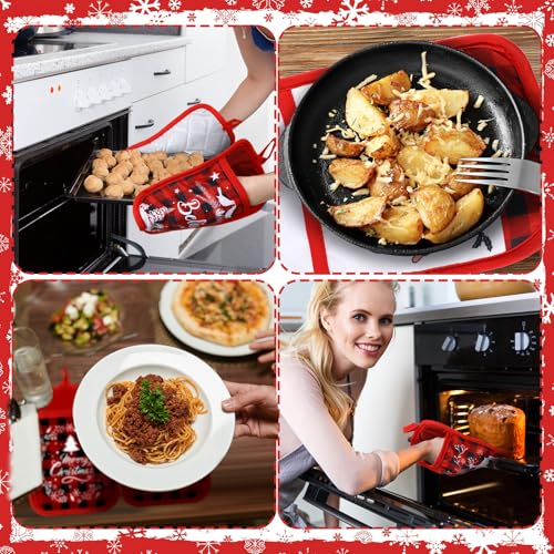Jingmore 12 Pcs Christmas Pot Holders with Pocket – Classic Red Cotton Oven Mitts