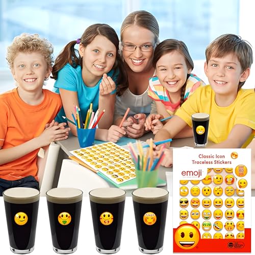 Reusable Emoji Stickers Set - Funny Icons, Drink Markers, Party Favors, Washable & Removable, 84pcs