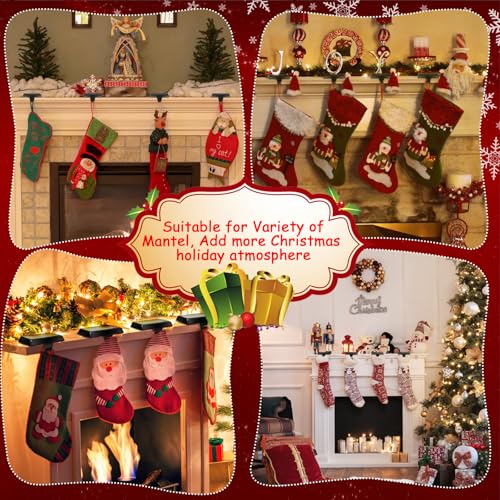 Heavy Duty Metal Christmas Stocking Holders for Mantel - Set of 6 (Black)