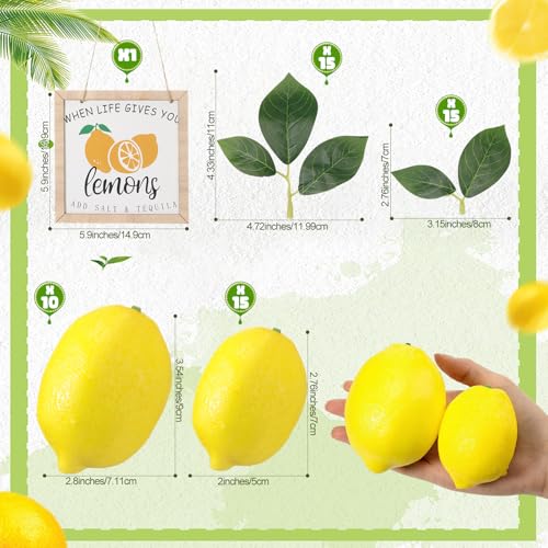 56 Pcs Artificial Lemon Decoration Set with Wooden Sign