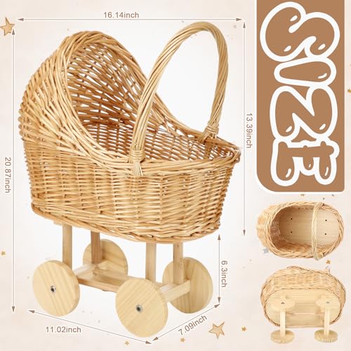 20-Inch Vintage Wicker Baby Carriage Basket for Floral Arrangements