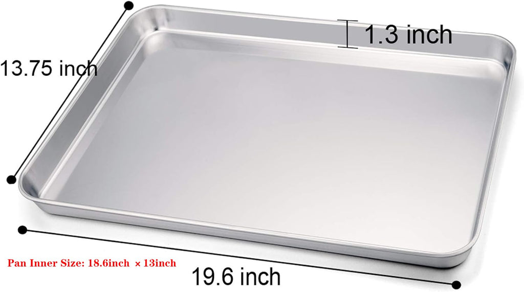 TeamFar Baking Sheet, 20’’×14’’×1’’, Cookie Sheet Half Sheet Baking Pans Stainless Steel, Non Toxic & Healthy, Heavy Duty & Thick Gauge, Mirror Finish & Dishwasher Safe - 2 Piece